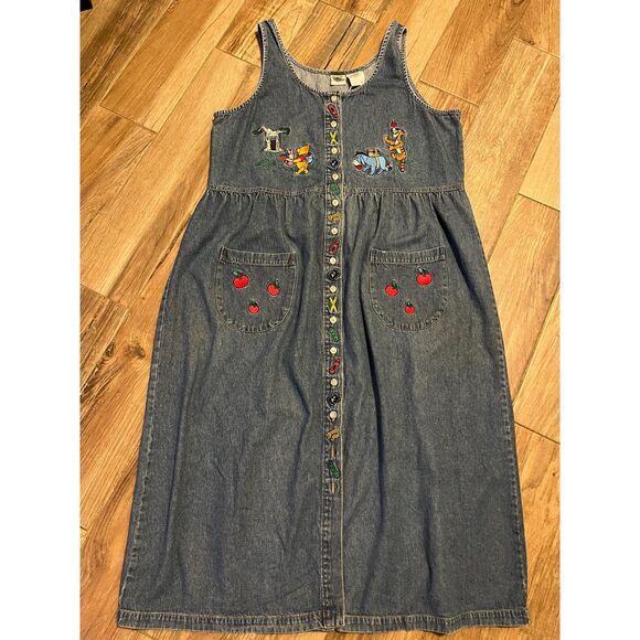 Disney Character School Teachers Denim Dress Embroidered Pooh Midi 1X - Picture 1 of 7